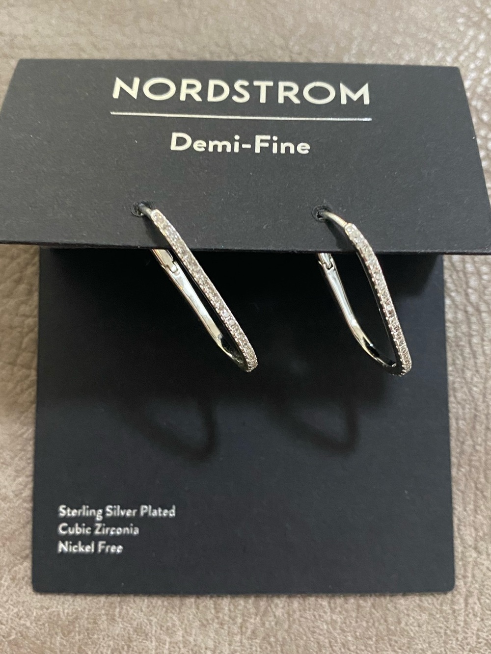 Nordstrom Demi-Fine Sterling Silver Plated Pave Cubic Zirconia Hoop Earrings NWT